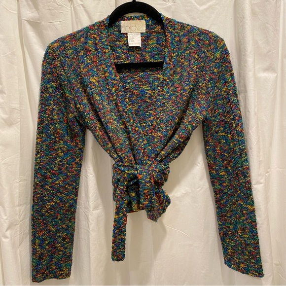 CACHE Multi-Colored Boucle Wrap-Around Sweater Cardigan Size XS - Picture 14 of 15